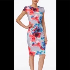 Betsy Johnson watercolor cap sleeve midi length casual career dress